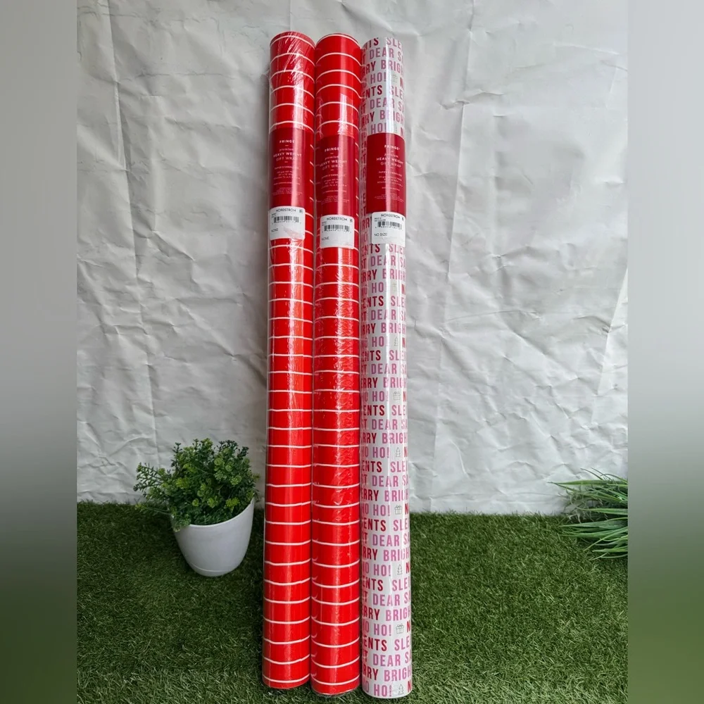 FRINGE heavy weight Christmas Gift Wrap Paper Roll Lot of 3 New stripes and hoho